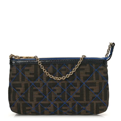 FENDI Zucca Quilted Pochette Tobacco Blue 